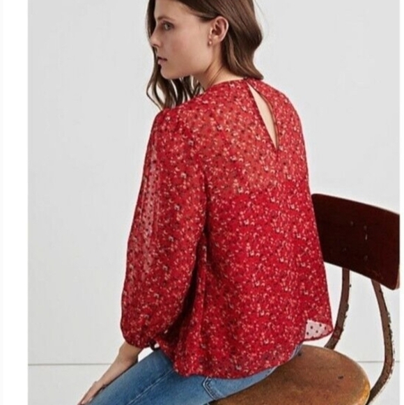 Lucky Brand semi sheer Swiss dot detail and floral print blouse. - Picture 5 of 12